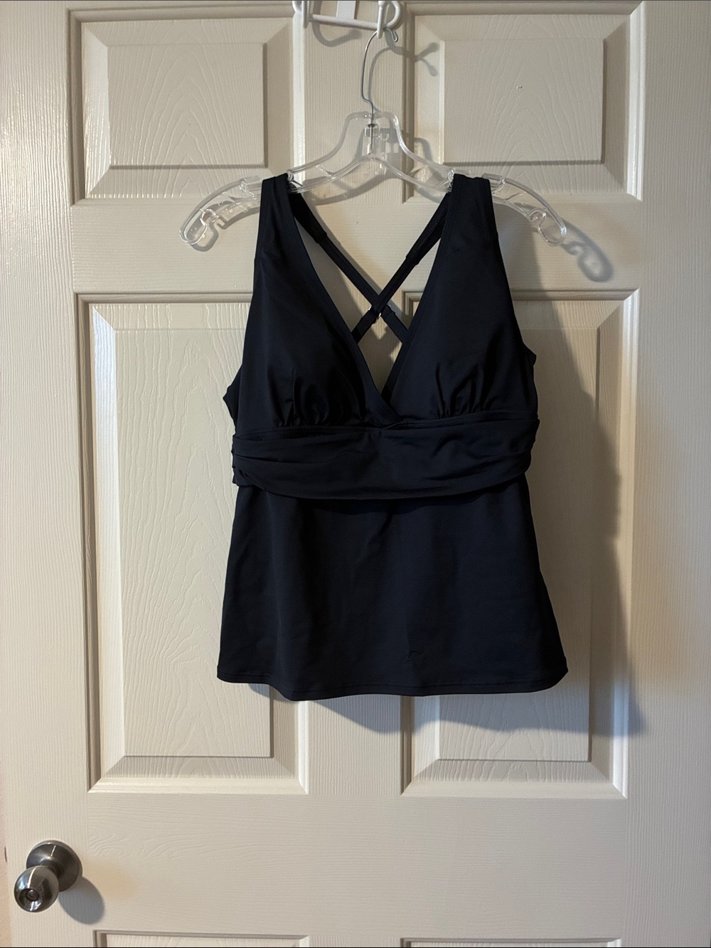 Lands' End Black V-Neck Crisscross Tankini Top